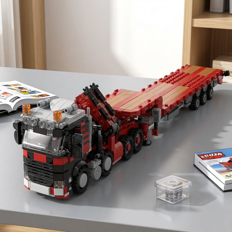 8×4 Heavy Haul Semi-Tractor & 3-Axle Low-Loader MOC Building Kit - 5