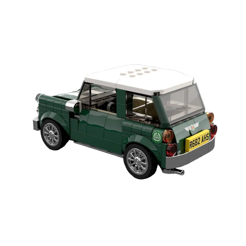 Green Classic Compact Car With White Stripes MOC Building Kit - 3
