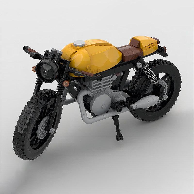 Yellow & Brown Classic Cafe Racer Motorcycle MOC Building Kit - 2