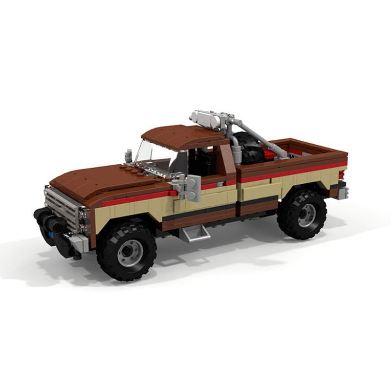 1980s Retro Stunt Pickup Truck Building Kit | 8-Wide LEGO-Compatible MOC - 1