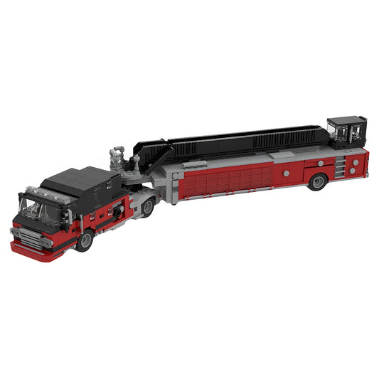 1:35 Heavy-Duty Tiller Aerial Ladder Fire Truck MOC Building Kit - 1