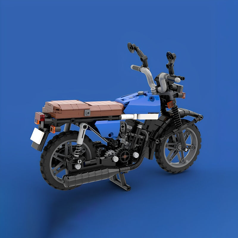 1:7 Blue & Brown CG 125 Classic Motorcycle MOC Building Kit - 3