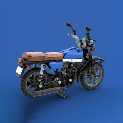 1:7 Blue & Brown CG 125 Classic Motorcycle MOC Building Kit - 3