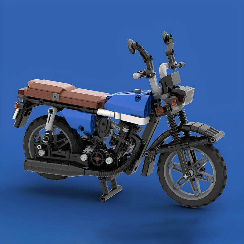 1:7 Blue & Brown CG 125 Classic Motorcycle MOC Building Kit - 4