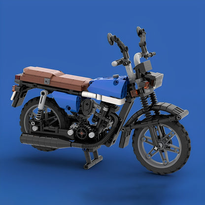 1:7 Blue & Brown CG 125 Classic Motorcycle MOC Building Kit - 4