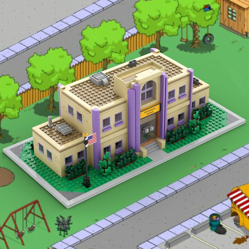 Animated Cartoon Town Elementary School Modular Building Kit | Compatible MOC - 2