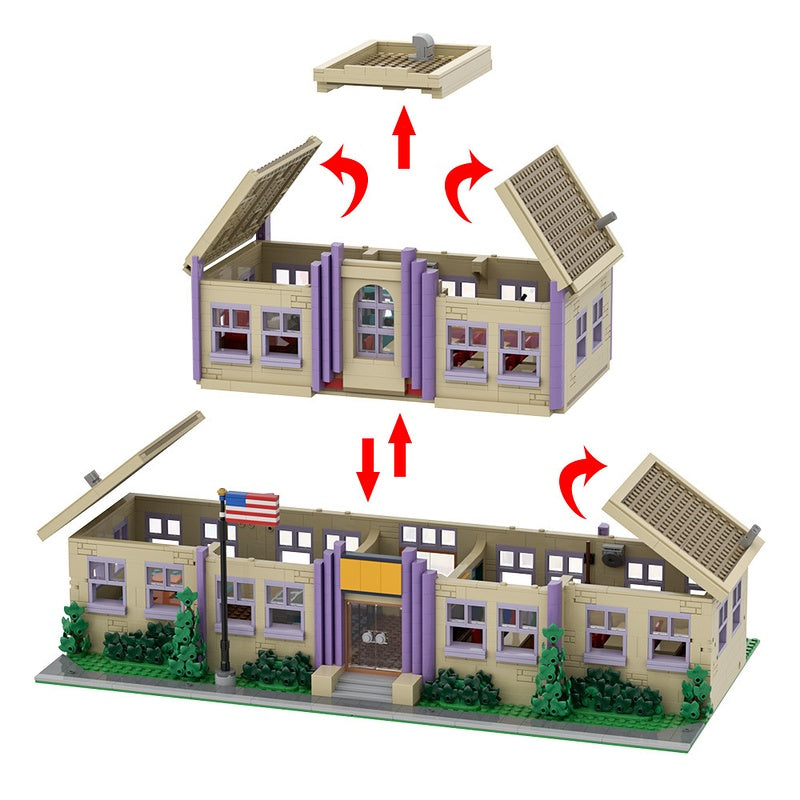 Animated Cartoon Town Elementary School Modular Building Kit | Compatible MOC - 6