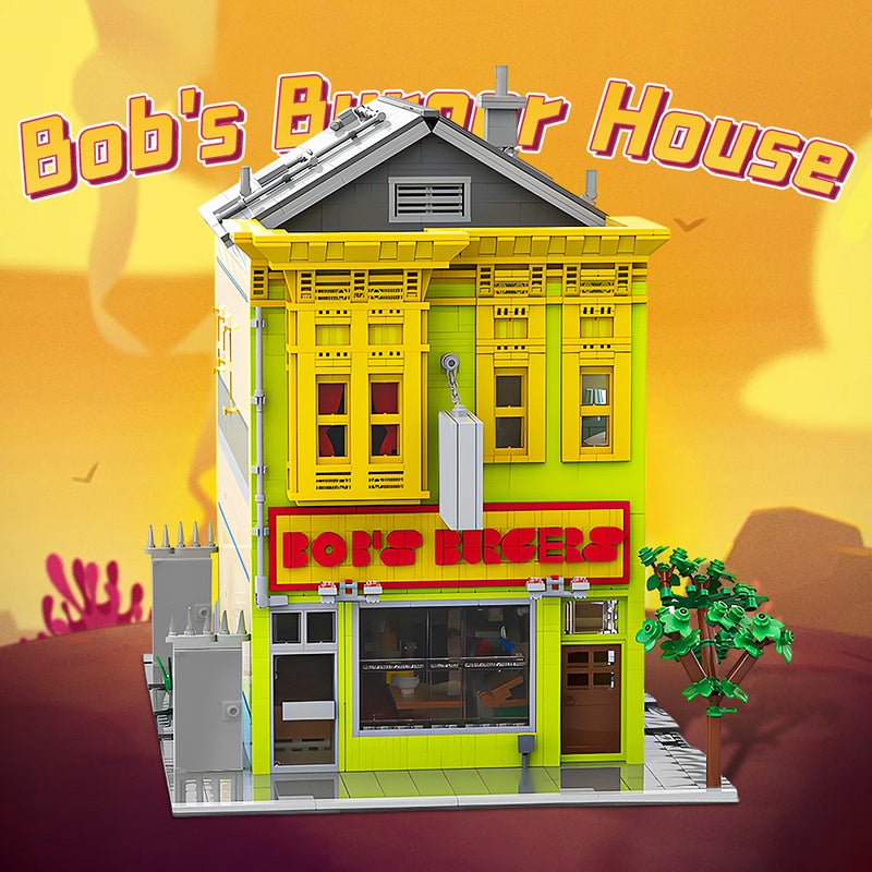 Animated Family Burger Restaurant Modular Building Kit | LEGO-Compatible MOC - 1