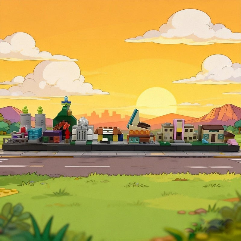 Animated Yellow Family Town Skyline MOC Street View Building Kit - 3