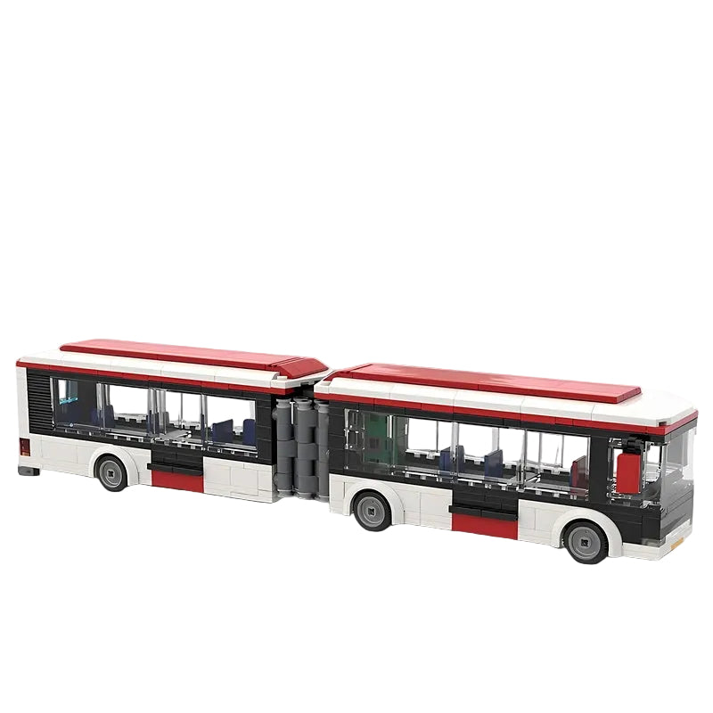 Articulated City Transit Bus MOC White Red Vehicle Building Kit - 1