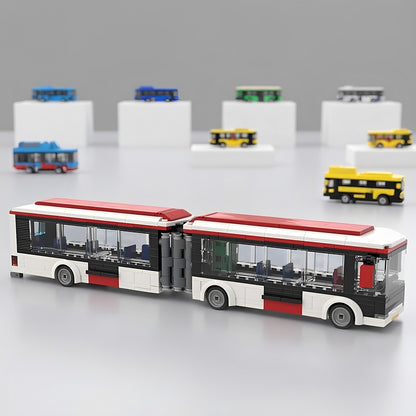 Articulated City Transit Bus MOC White Red Vehicle Building Kit - 2