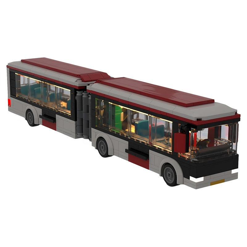 Articulated City Transit Bus MOC White Red Vehicle Building Kit - 4