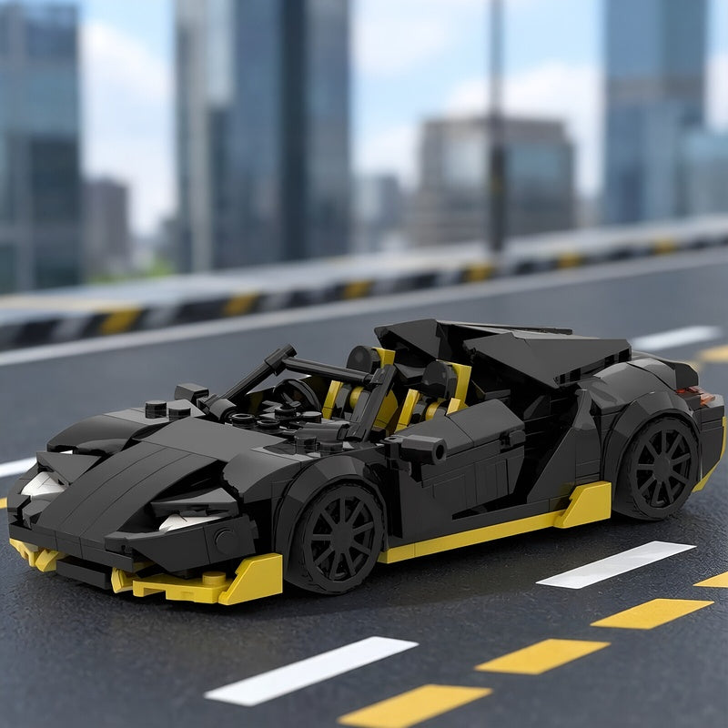 Black & Yellow Open-Top Supercar MOC Building Kit - 5