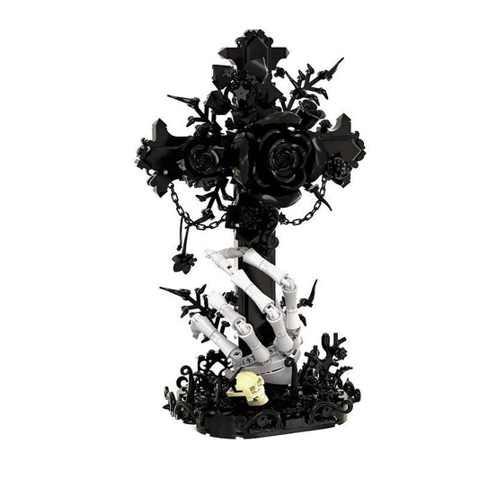 Black Rose Cross MOC Building Kit | Gothic Fantasy Display Model - 1