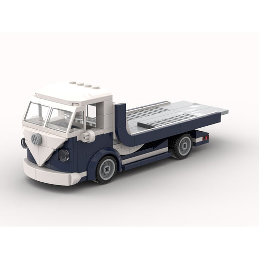 Blue & White Cab-Over Flatbed Tow Truck MOC Building Kit - 1