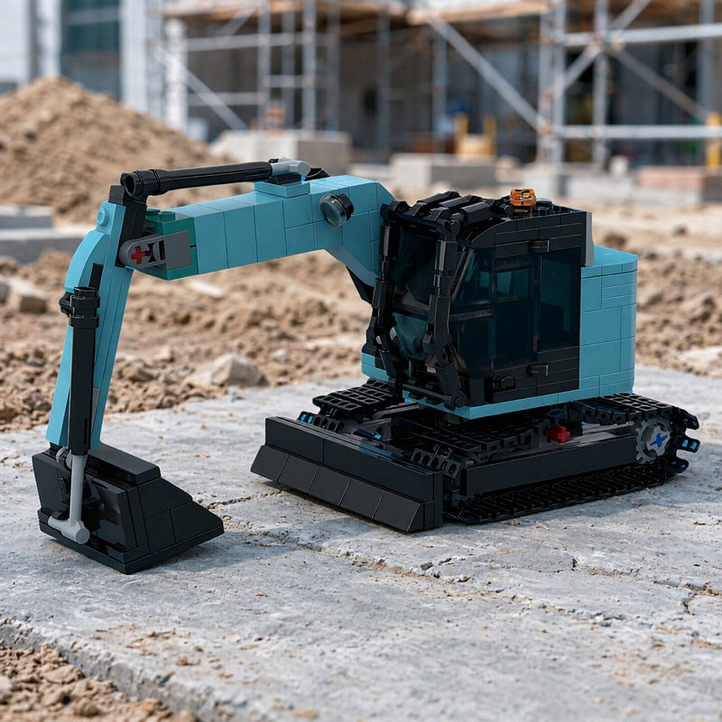Blue Compact Tracked Excavator MOC Building Kit - 2