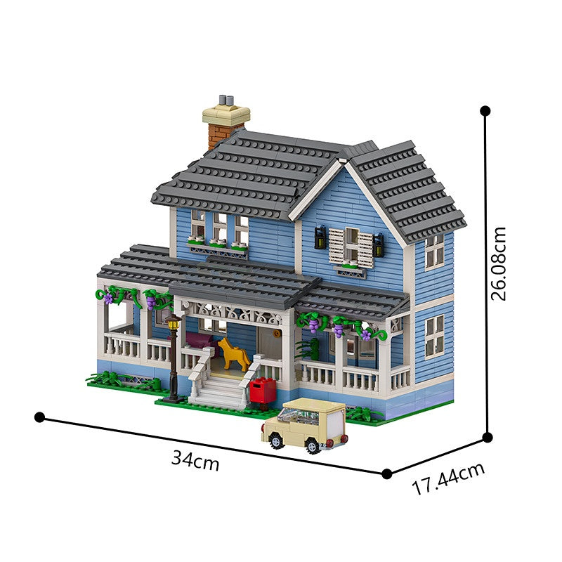 Blue Wraparound Porch House MOC Building Kit - 4