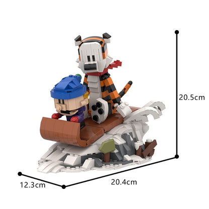 Boy and Tiger Winter Sledding Adventure Diorama Building Kit | LEGO-Compatible MOC - 4