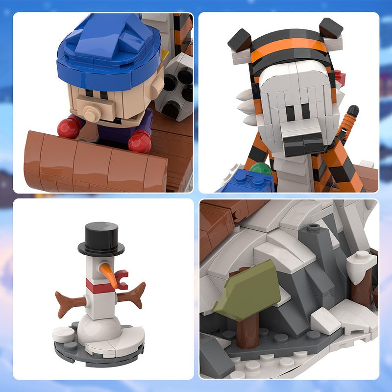 Boy and Tiger Winter Sledding Adventure Diorama Building Kit | LEGO-Compatible MOC - 6