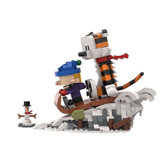 Boy And Tiger Winter Sledding Adventure MOC Building Kit - 1