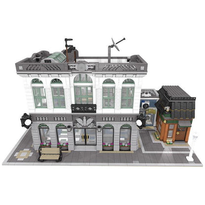 Brick Bank with Coffee Shop Building Kit | LEGO-Compatible MOC - 1