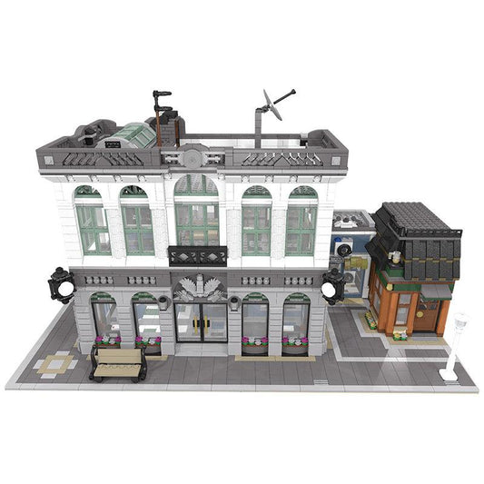 Brick Bank with Coffee Shop Building Kit | LEGO-Compatible MOC - 1