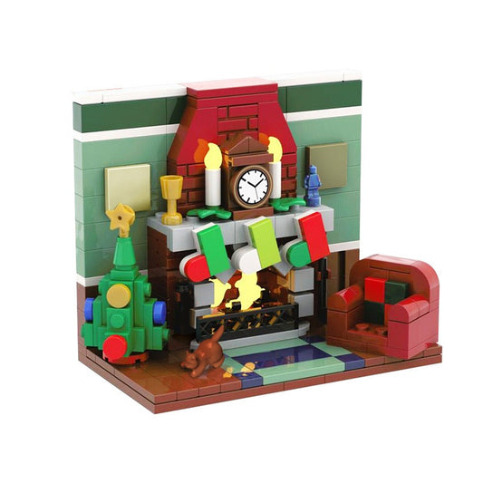 Christmas Fireplace MOC Building Kit | Holiday Display Scene - 1