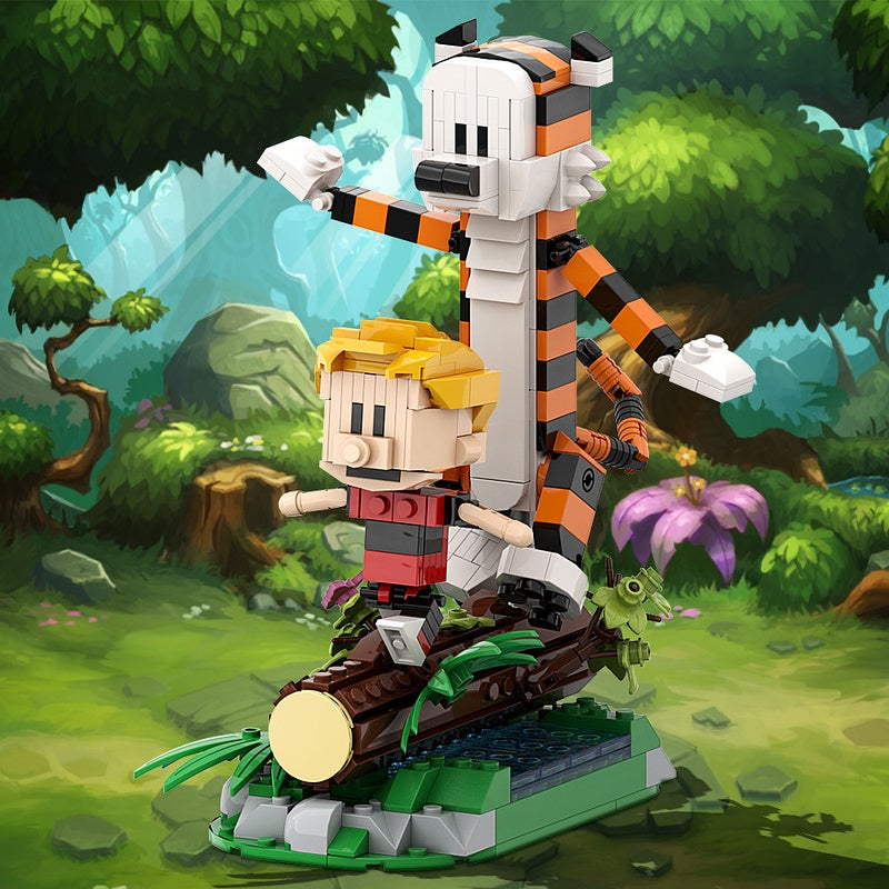 Comic Boy and Tiger Friends Figure Building Kit | LEGO-Compatible MOC - 1