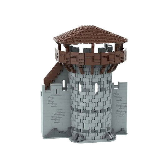 D-Shaped Wall Tower MOC Building Kit | Medieval Castle Architecture Model - 1