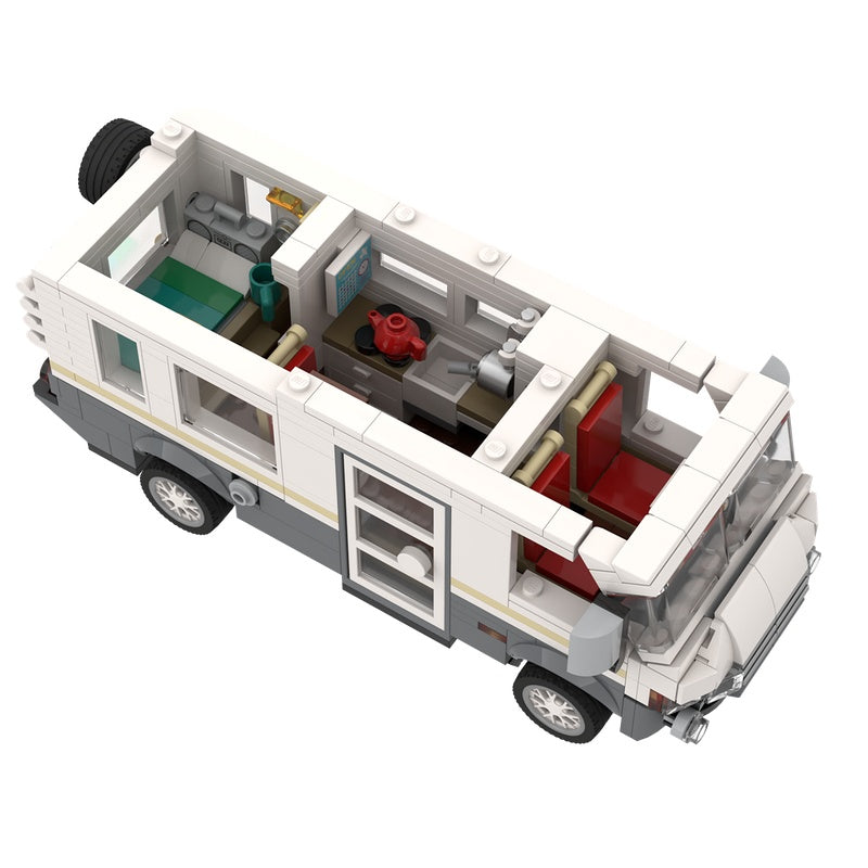 Detailed White RV Camper MOC Building Kit with Full Interior - 5