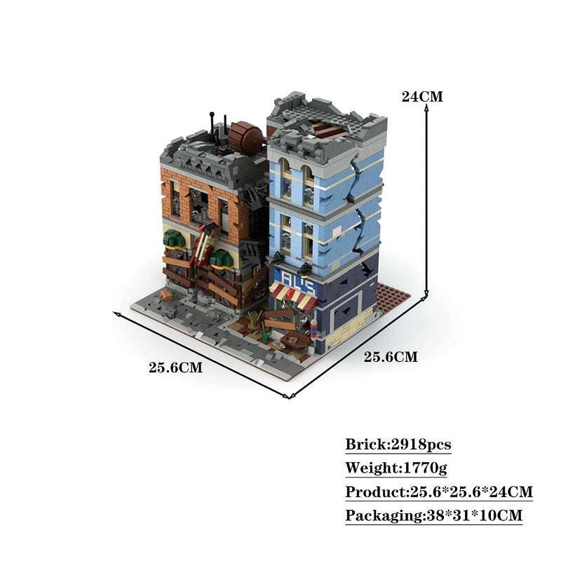 Detective Office Apocalypse MOC Building Kit | Abandoned City Scene - 4