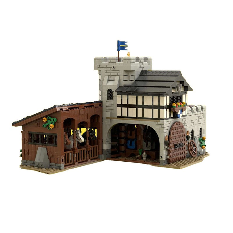 Falcon's Stable MOC Building Kit | Medieval Village Architecture Model - 1