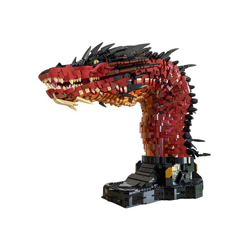 Fire Dragon Bust MOC Building Kit | Horned Fantasy Creature Display - 2