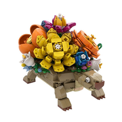 Floral Turtle MOC Building Kit | Turtle Animal Model With Flower Bouquet - 1