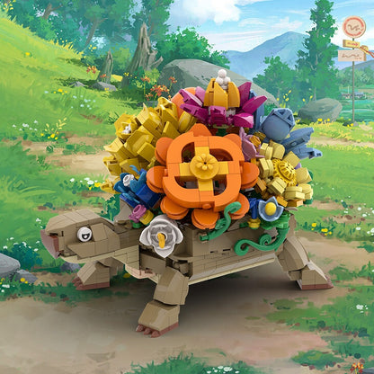 Floral Turtle MOC Building Kit | Turtle Animal Model With Flower Bouquet - 2