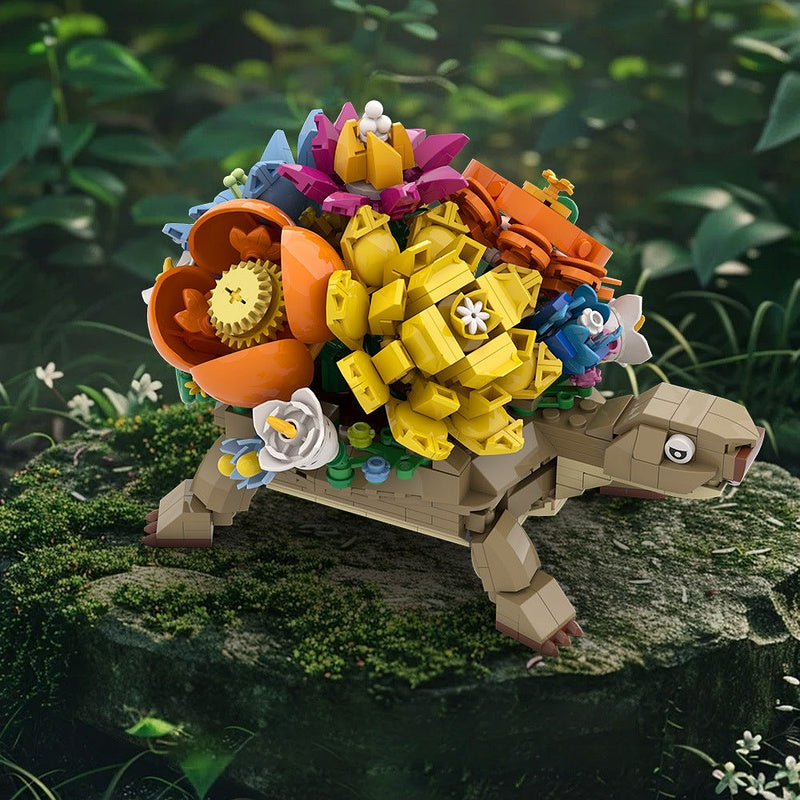 Floral Turtle MOC Building Kit | Turtle Animal Model With Flower Bouquet - 3