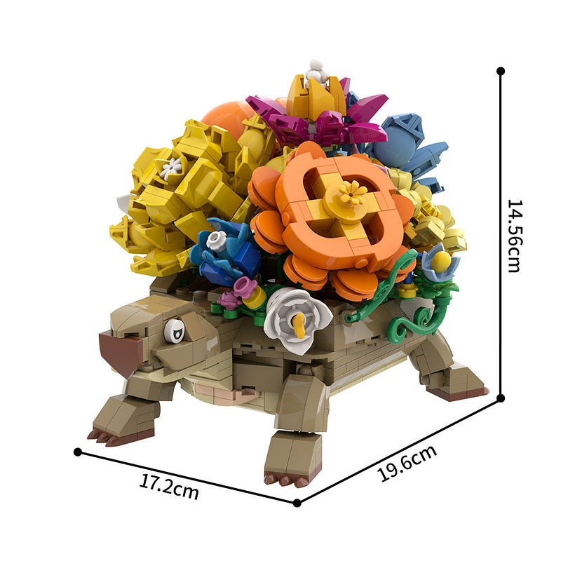 Floral Turtle MOC Building Kit | Turtle Animal Model With Flower Bouquet - 4