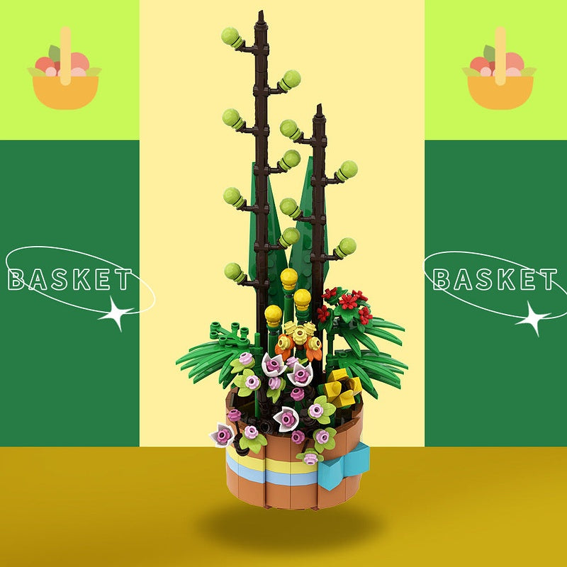 Flower Basket MOC Building Kit | Floral Display Custom Construction Kit - 2