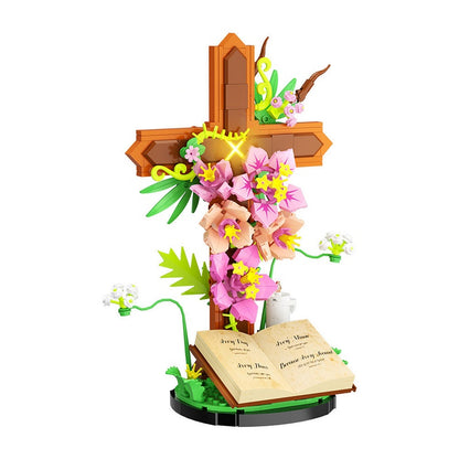 Flower Cross MOC Building Kit | Floral Easter Decoration Model - 1