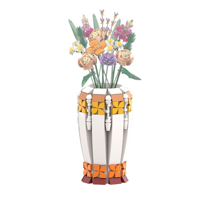 Flower Vase MOC Building Kit | Sunflower, Rose & Tulip Display Model - 1