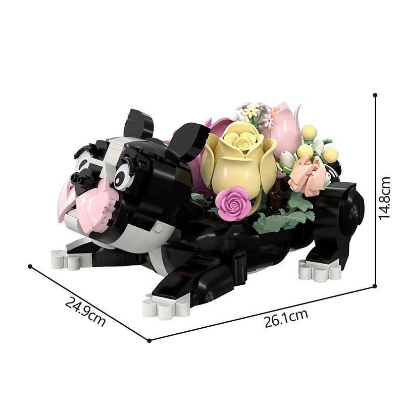 French Bulldog Flower Bouquet MOC Building Kit for Floral Animal Display - 6