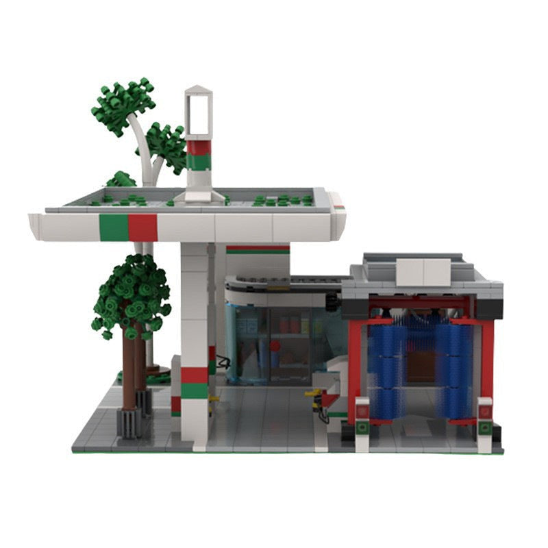 Gas Station MOC Building Kit | 1294 PCS City Street Architecture - 1