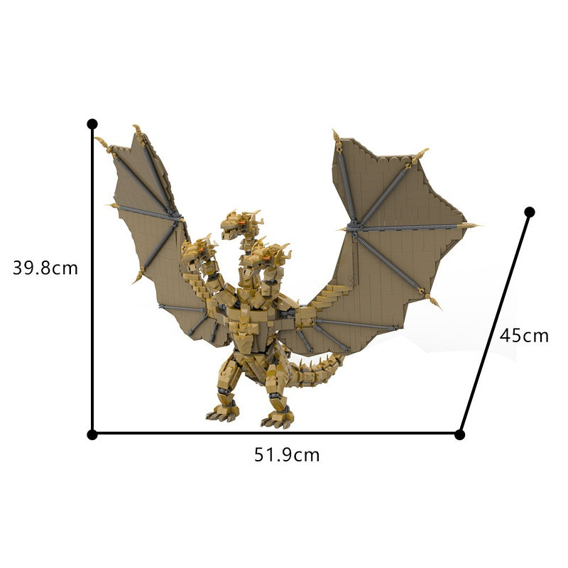 Golden Three-Headed Dragon Daikaiju Building Kit | LEGO-Compatible MOC - 4