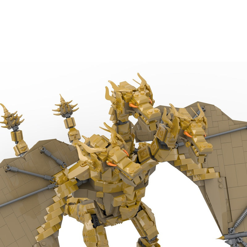 Golden Three-Headed Dragon Daikaiju Building Kit | LEGO-Compatible MOC - 5