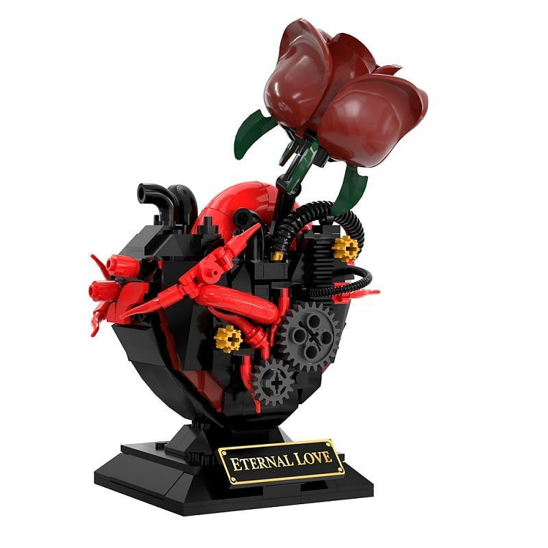 Gothic Mechanical Heart Rose MOC Building Kit for Dark Fantasy Display - 1