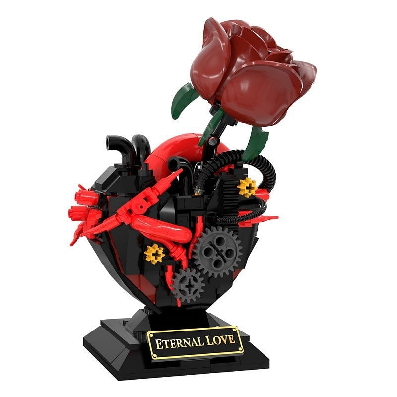 Gothic Mechanical Heart Rose MOC Building Kit for Dark Fantasy Display - 2