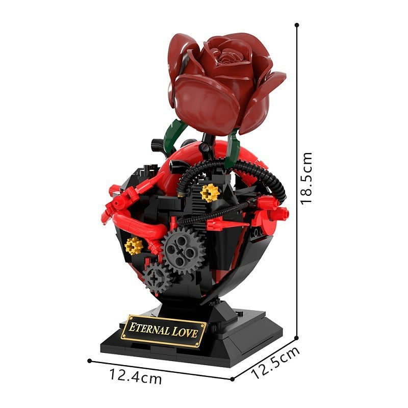 Gothic Mechanical Heart Rose MOC Building Kit for Dark Fantasy Display - 4