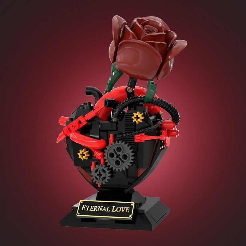 Gothic Mechanical Heart Rose MOC Building Kit for Dark Fantasy Display - 5