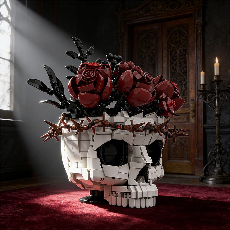 Gothic Skull & Eternal Rose MOC Building Kit for Dark Fantasy Display - 6