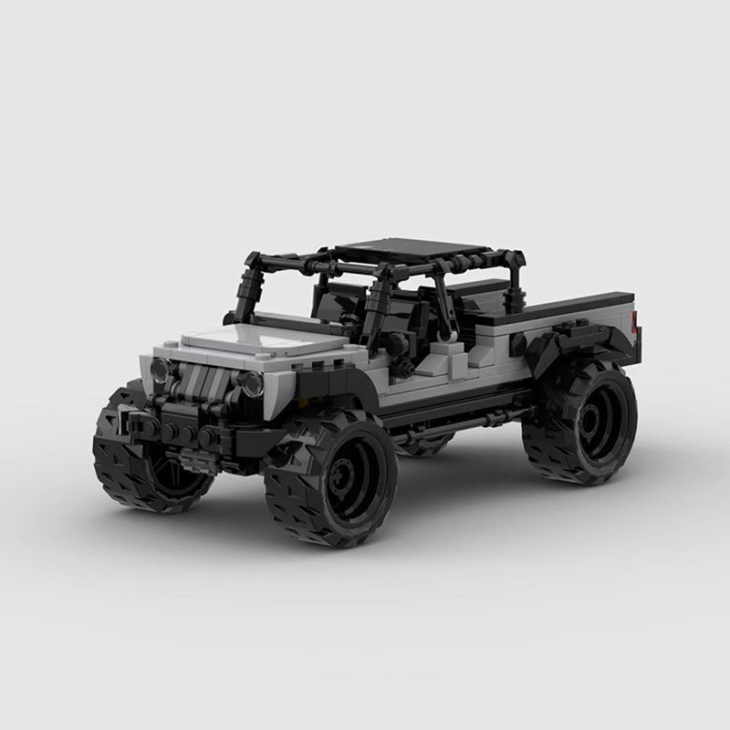 Gray Off-Road Pickup Truck Building Kit | 8-Wide LEGO-Compatible MOC - 1